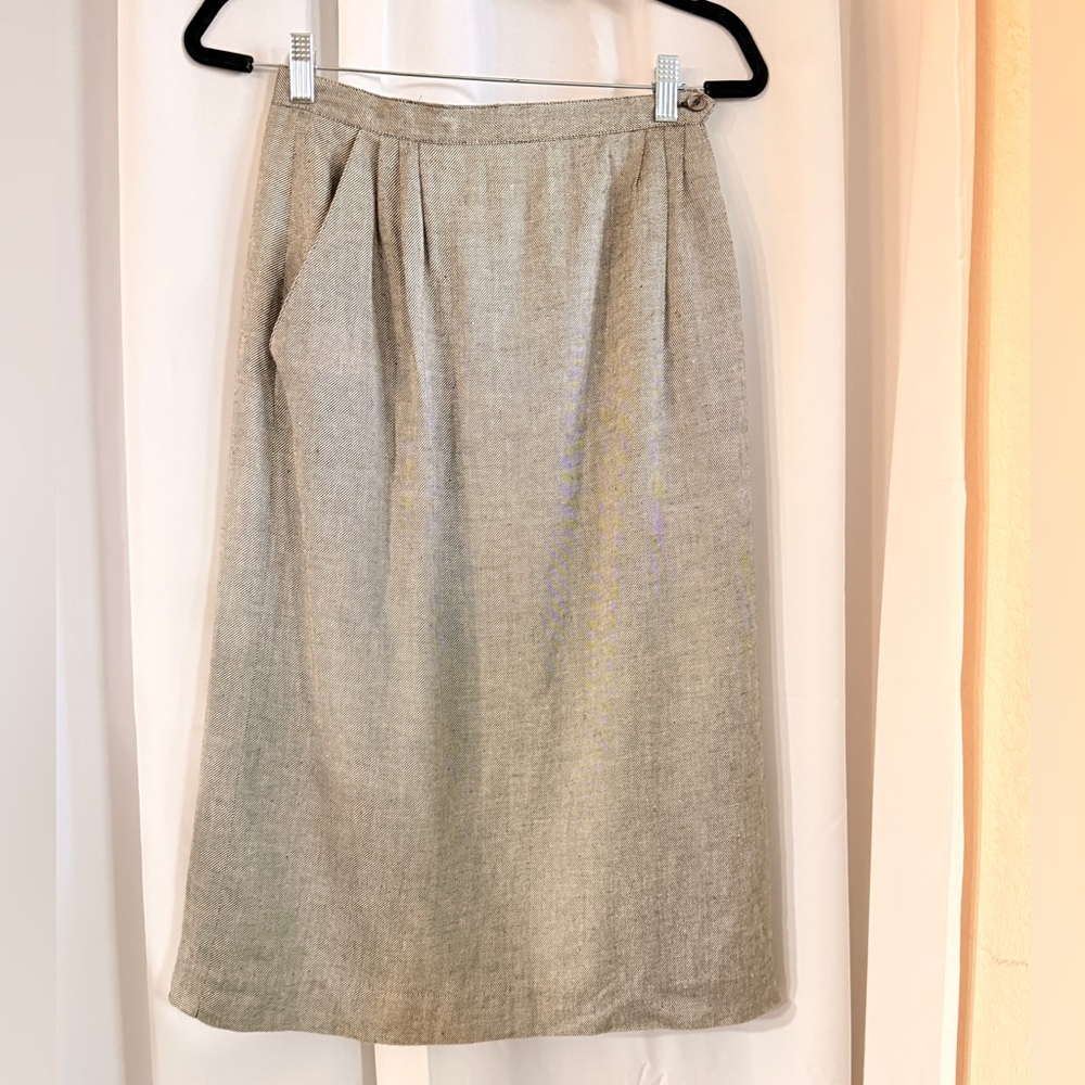 Vintage Christian Dior The Suit Skirt | 70s 80s Rayon Linen Midi | Pockets